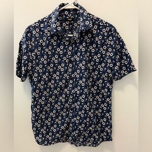 Express Blue and White Casual Button Down Shirt